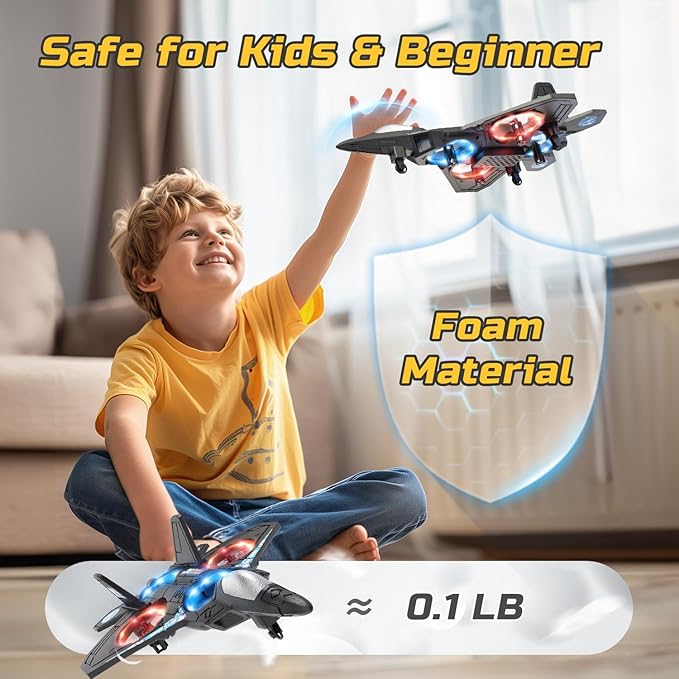 Foam Drone RC Airplane , Remote Control Plane Fighter Jet with Light, Auto Hovering, 360° Flip and 2 Batteries (15 Mins)