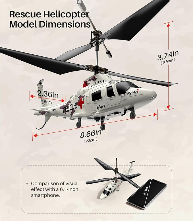 SYMA Remote Control Helicopter – S53H Rescue RC Helicopters with Upgraded Protection System, Lifelike Simulation, Easy to Fly, Educational Toy & Gift for Boys Girls Beginners