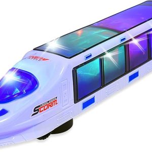 WolVolk Beautiful 3D Lightning Electric Bullet Train Toys for Boys Electric Toy Train - Toy Bullet Train with Music, goes Around and Changes Directions on Contact