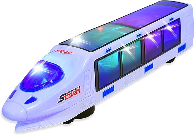 WolVolk Beautiful 3D Lightning Electric Bullet Train Toys for Boys Electric Toy Train – Toy Bullet Train with Music, goes Around and Changes Directions on Contact