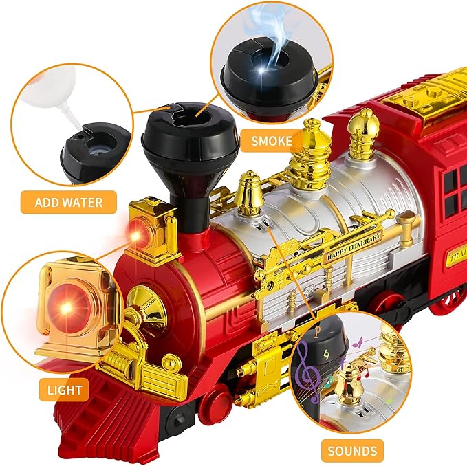 Train Toy , Bump & Go Trucks Locomotive Electric Steam Engine with Smoke, Light & Sound, Toddler Toy Trucks for Boys Ideal Gift